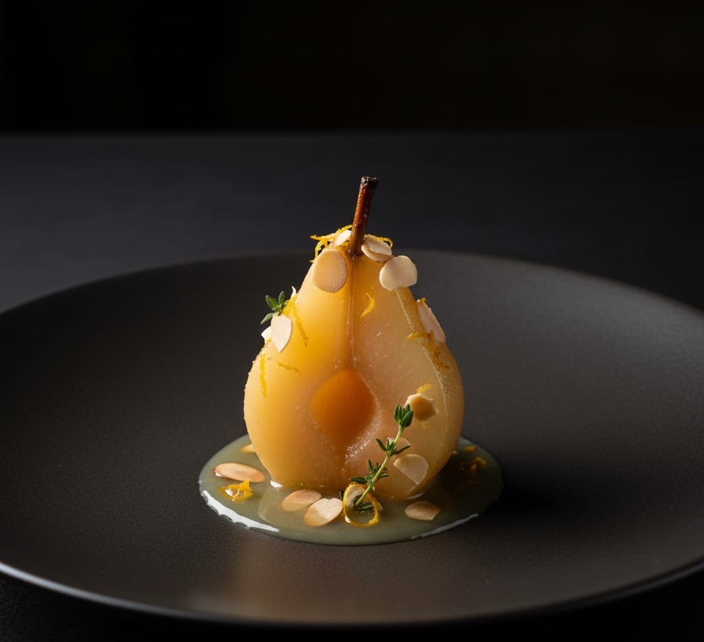 Poached Pear - saffron, almond, citrus notes