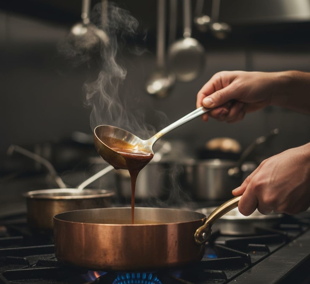 Sauce work at the stove