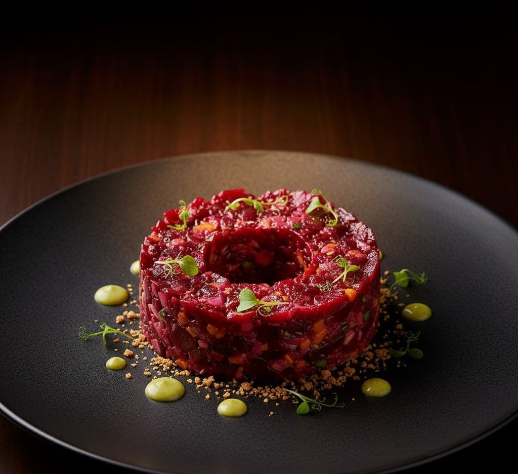 Heirloom Beet Tartare - smoked almond garnish, verjus mustard dressing