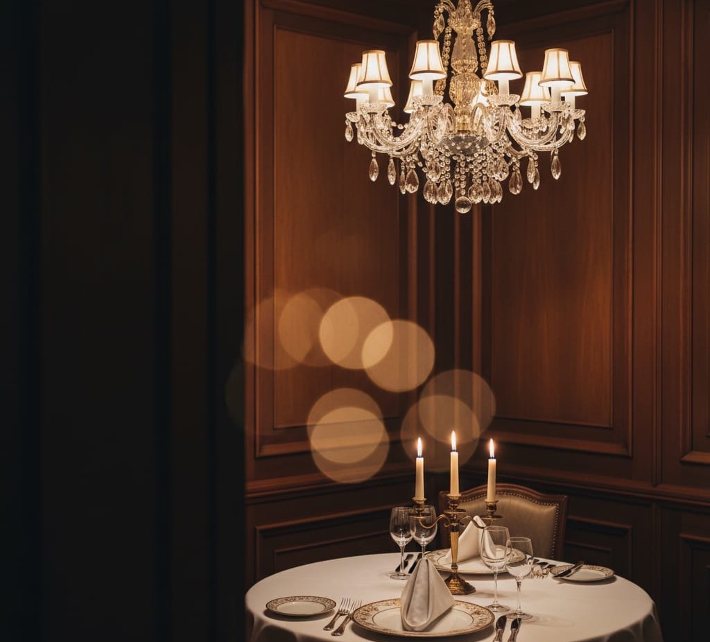 Intimate dining table in a dim room