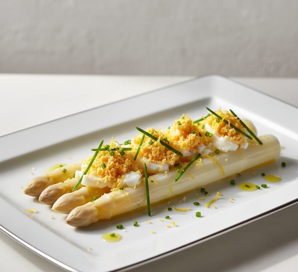 Asparagus Mimosa - egg yolk garnish, delicate plating